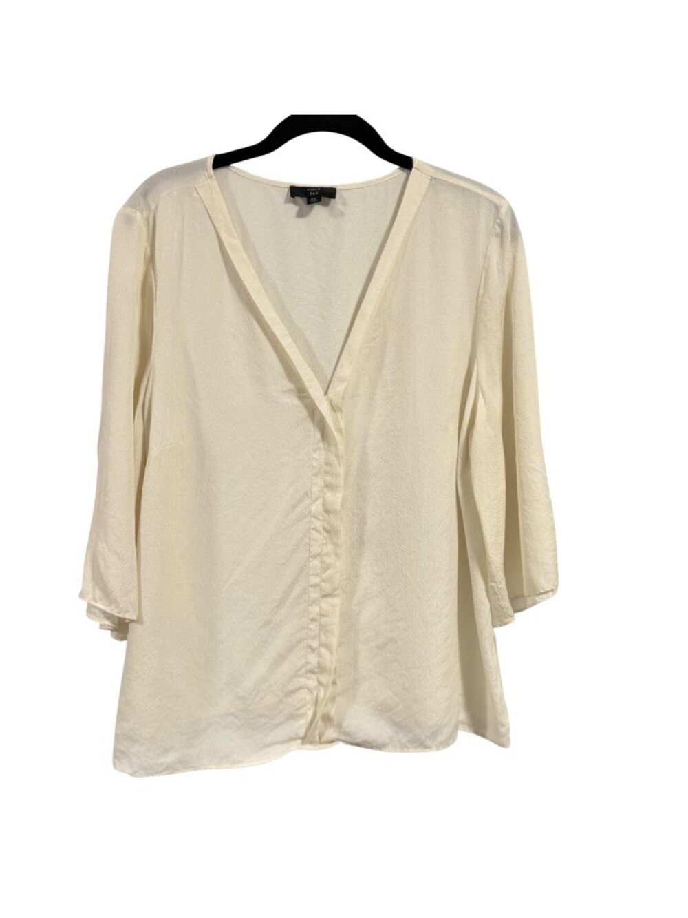 J.Crew 365 Ivory Hammered Blouse V-Neck Bell Sleeve Size XL